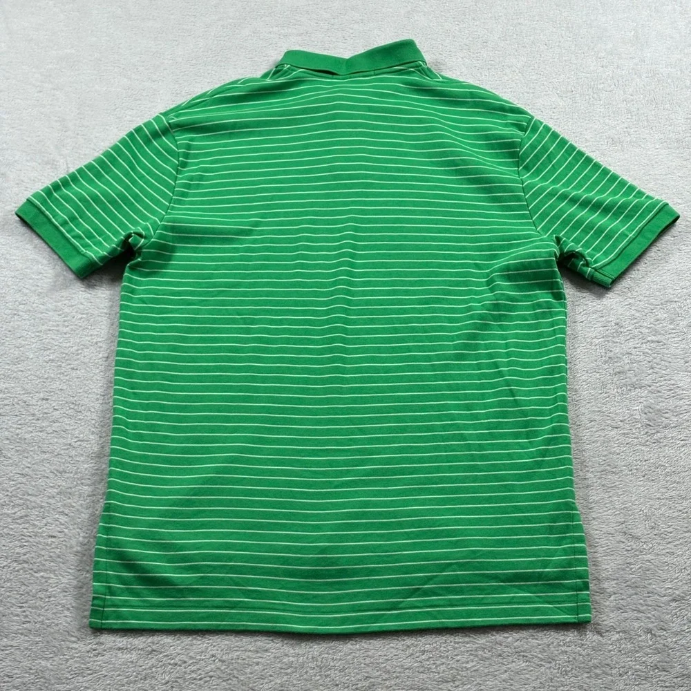 Polo Ralph Lauren Mens Green White Striped Short Sleeve Pique Polo Shirt Size M